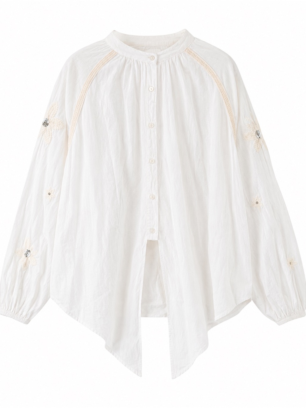 DIS MOI Italy White Cotton Embroidered Sequin Oversized Blouse One Size